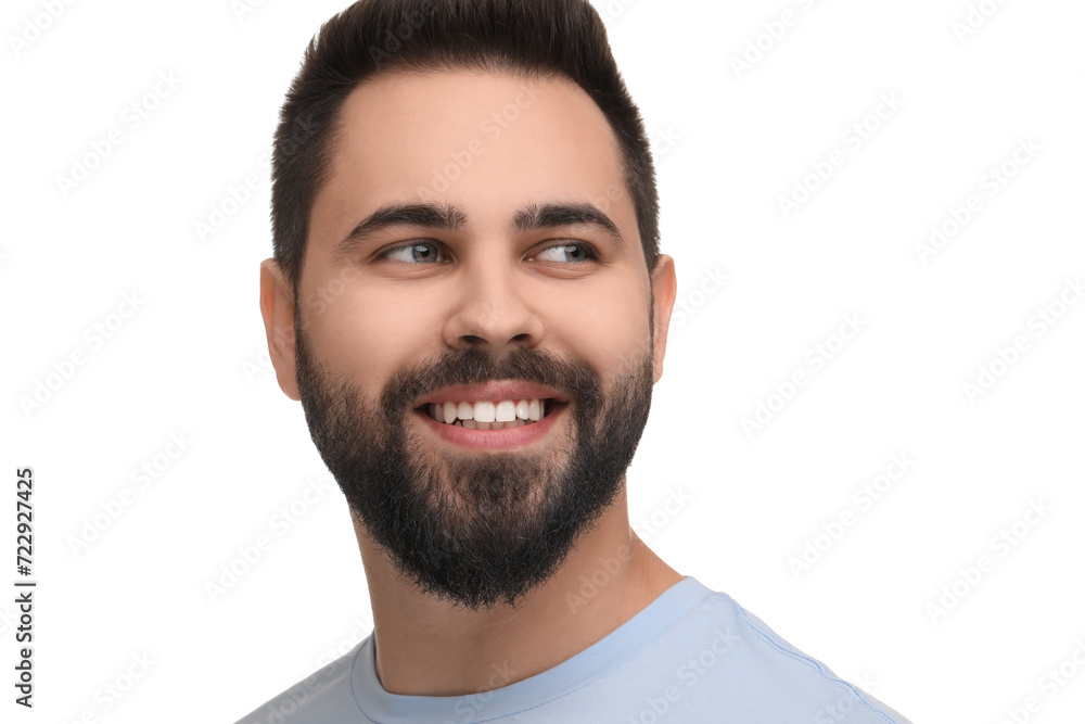 Obraz premium Man with clean teeth smiling on white background
