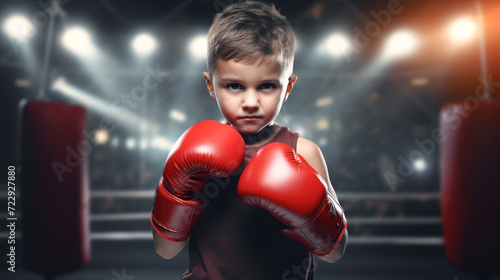 Boy wearing boxing gloves during boxing classes
