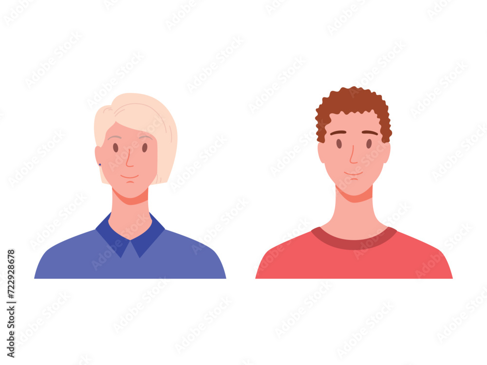 Portrait of man and woman, front view. Modern flat vector illustration isolated on white background Portrait of man and woman, front view. Modern flat vector illustration isolated on white background
