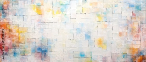 Abstract grunge glass mosaic: white & colorful square tiles background 