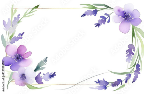 lavender blossom copy space frame isolated on white background  Botanical herbal watercolor illustration for wedding  greeting card  wallpaper  wrapping paper design  textile  scrapbooking