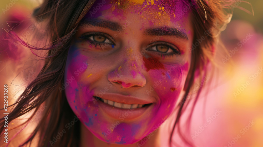 A young smiling Indian girl playing the Holi festival with colours A young smiling Indian girl playing the Holi festival with colours