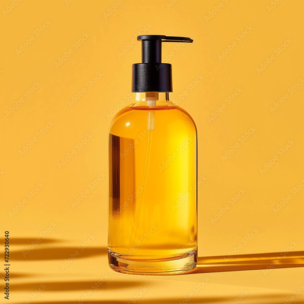 Yellow cosmetic bottle, yellow background Yellow cosmetic bottle, yellow background