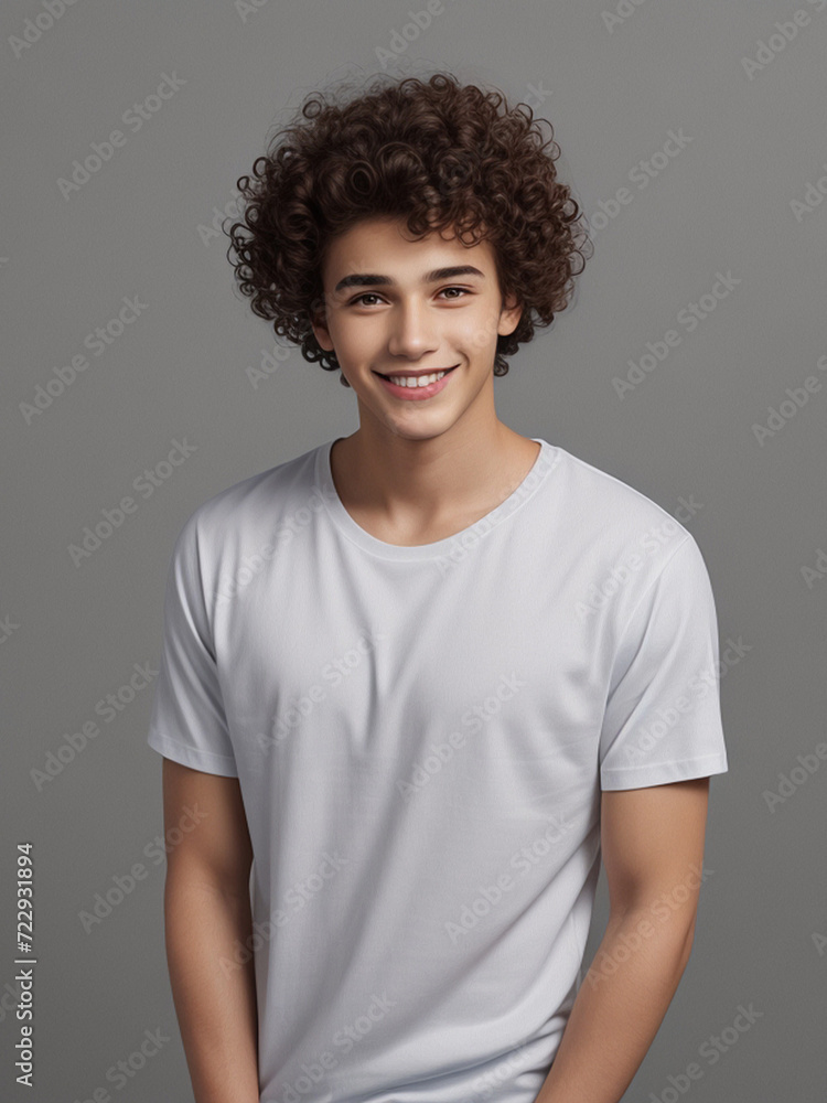 Street Style White T-Shirt Mockup Featuring Young Man Model in Grey Background Ideal Template for Print Design on Casual Apparel, Ai Generated. Street Style White T-Shirt Mockup Featuring Young Man Model in Grey Background Ideal Template for Print Design on Casual Apparel, Ai Generated.