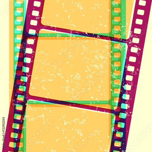 Film frames in risograph style with transparent colors. Retro concept poster and banner. Vector illustration