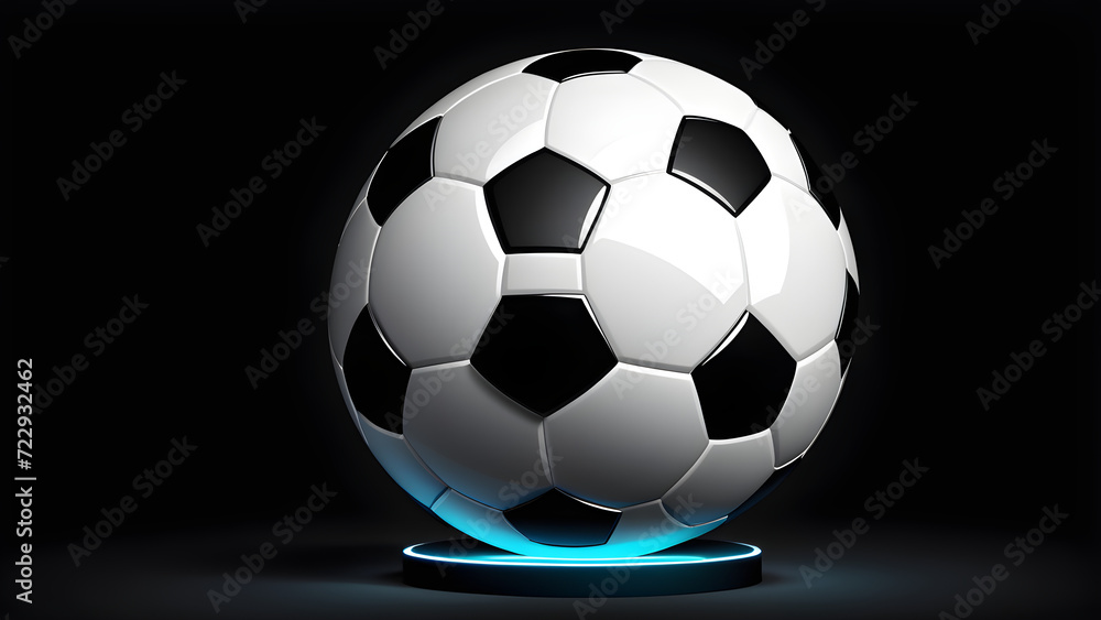 Fototapeta premium 3d football icon. isolated on a black background. With black copy space