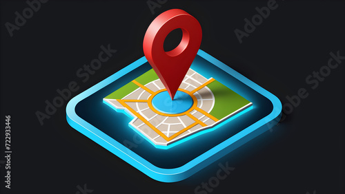 Wallpaper Mural map symbol icon 3d. Locator mark of map and location pin or navigation icon sign. geolocation map path distance. GPS cartography position. Pin. isolated on a black background. With black copy space Torontodigital.ca