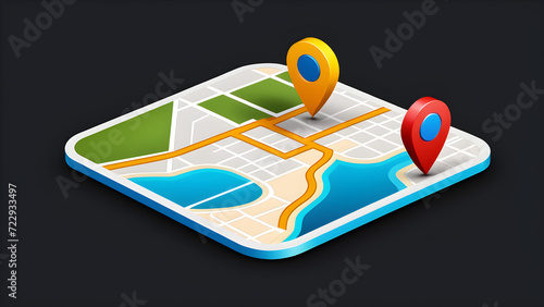 map symbol icon 3d. Locator mark of map and location pin or navigation icon sign. geolocation map path distance. GPS cartography position. Pin. isolated on a black background. With black copy space