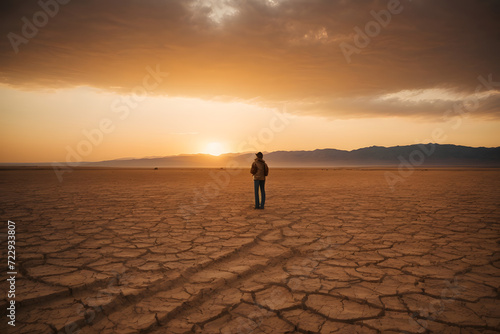 concept photo of thirst and drought, cracked lands