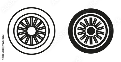 car hubcap simple vector symbol icon. car hubcap set in a editable stroke.