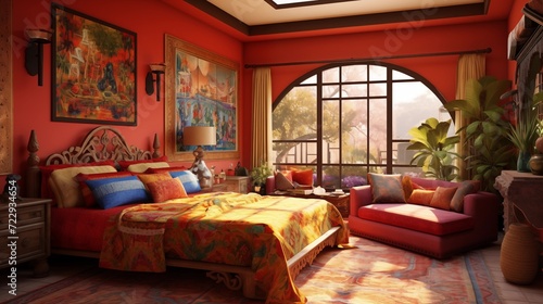 Traditional Indian-inspired bedroom with vibrant colors © Aeman