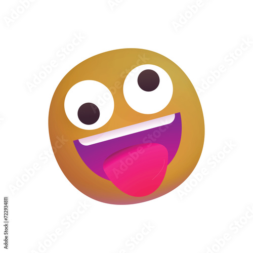 Be Careful - Slippery Ramp vector sign sticker design.Zany Face vector icon. Isolated yellow face with its head tilted, its tongue hanging out of a big grin, and wide eyes in a wild, cockeyed expressi