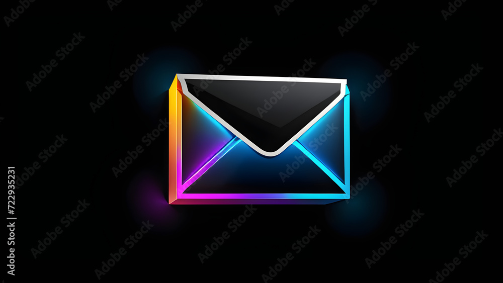e-mail icon, 3d inbox icon. isolated on a black background. With black copy space e-mail icon, 3d inbox icon. isolated on a black background. With black copy space
