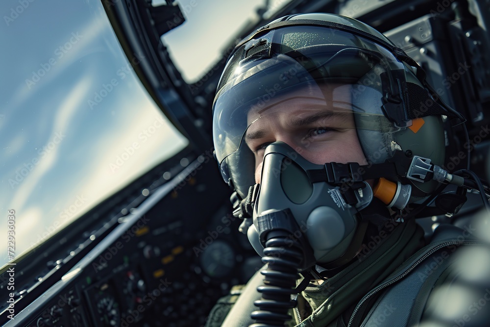 Pilot in cockpit of military fighter jet Pilot in cockpit of military fighter jet