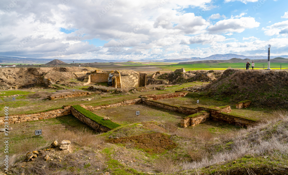 Polatlı, Ankara, Turkey - December 24 2023: Yassihoyuk, Gordion antique city ruins for Phrygians and Phrygia