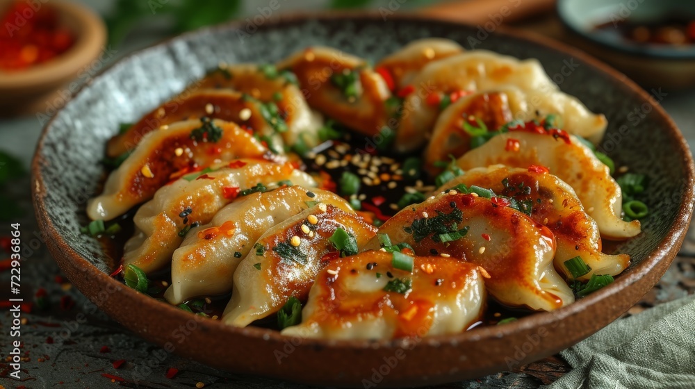 Dumplings Gyoza on a plate well decorated product photo Dumplings Gyoza on a plate well decorated product photo