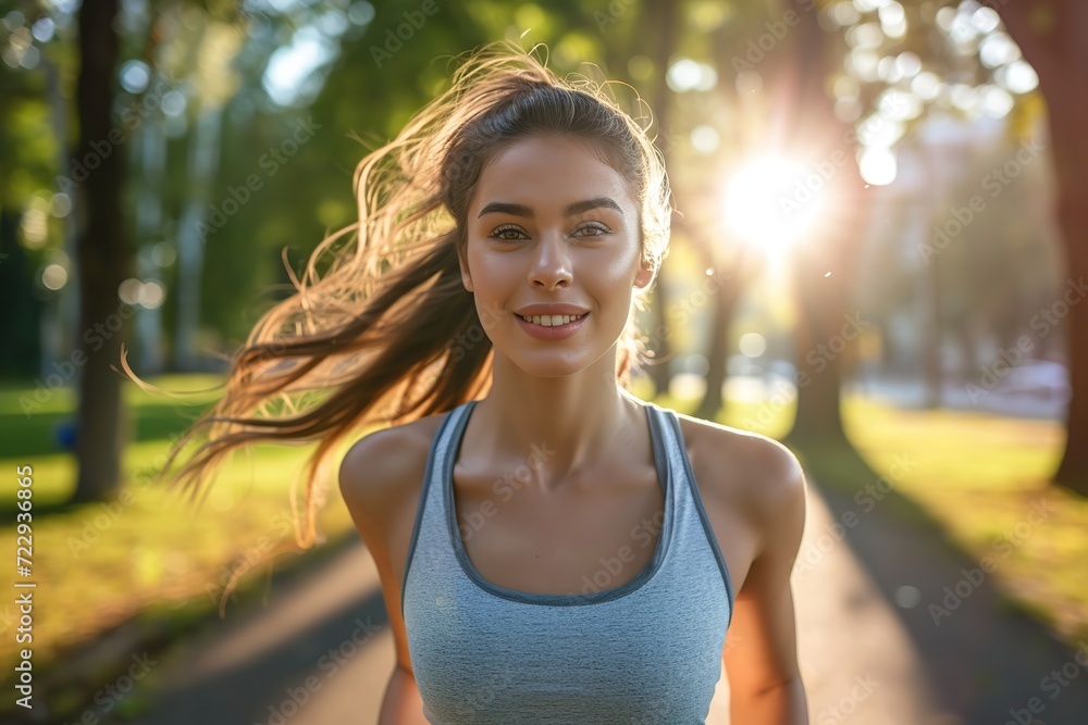 Handsome sportswoman running in the park Handsome sportswoman running in the park