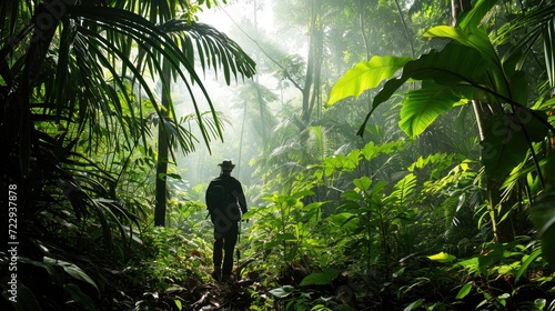 field research in a lush jungle environment, scientific exploration, environmental research, and diverse and challenging ecosystems