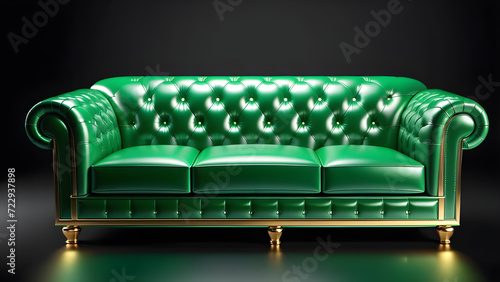 yellow leather sofa. 3d luxury yellow couch. isolated on a black background. With black copy space