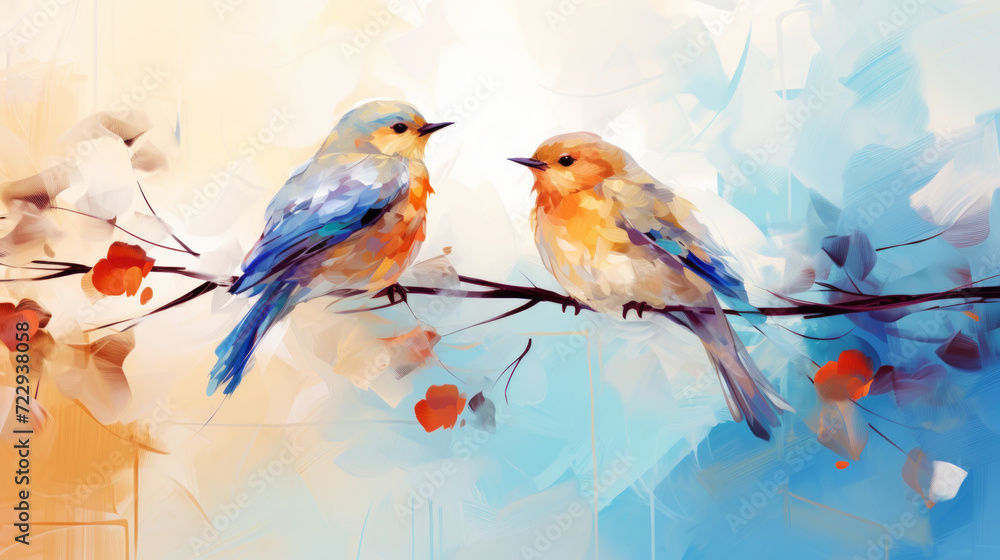 Couple of birds transparent watercolour, pastel colour pallet. Luxury background. Generative AI