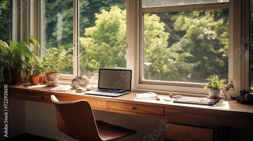 Desk positioned near a window for natural light