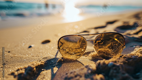 Wallpaper Mural Golden Hour Sunglasses on Sandy Beach Torontodigital.ca