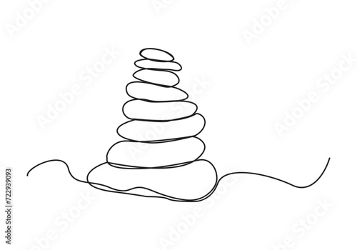 Pebbles in one continuous line drawing. rock balancing. One line drawing of a pile of flat stones Zen rock balancing. Concept of peace.Doodle vector illustration
