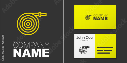 Logotype line Garden hose icon isolated on grey background. Spray gun icon. Watering equipment. Logo design template element. Vector