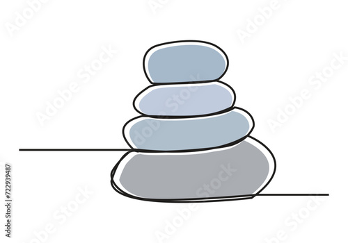 Pebbles in one continuous line drawing. rock balancing. One line drawing of a pile of flat stones Zen rock balancing. Concept of peace.Doodle vector illustration 