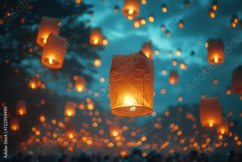 Sky Lanterns Ascending at Twilight, Taiwan Festival 