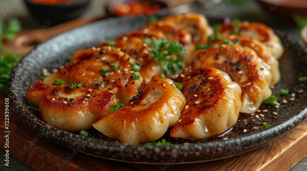 Dumplings Gyoza on a plate well decorated product photo Dumplings Gyoza on a plate well decorated product photo