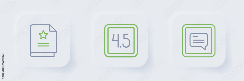 Set line Video with subtitles, Rating movie and Scenario icon. Vector Set line Video with subtitles, Rating movie and Scenario icon. Vector