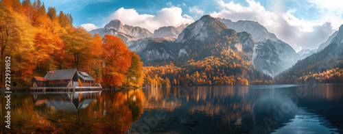 autumn in the middle of a mountain lake