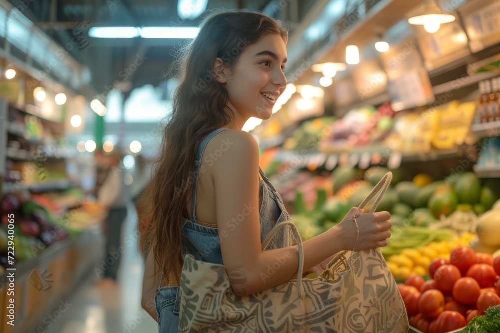 Young woman shopping for fresh vegetables in a grocery store Young woman shopping for fresh vegetables in a grocery store