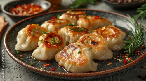 Dumplings Gyoza on a plate well decorated product photo