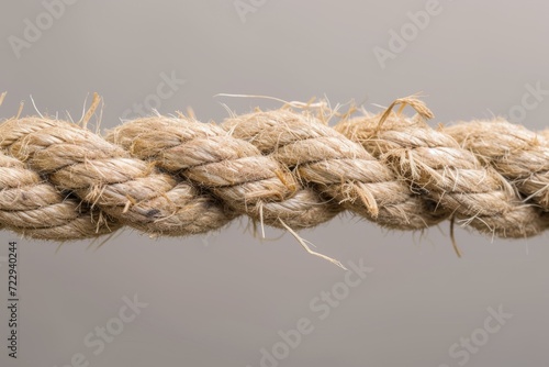 Close up of a thick rope against a gray background