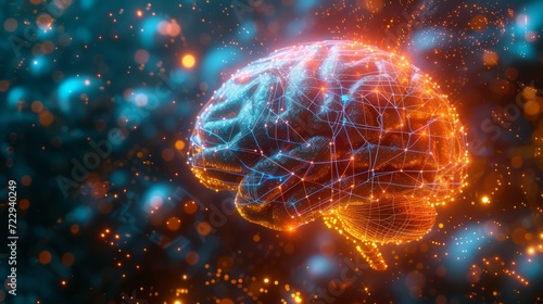 A digital illustration of a brain with a glowing network of connections.