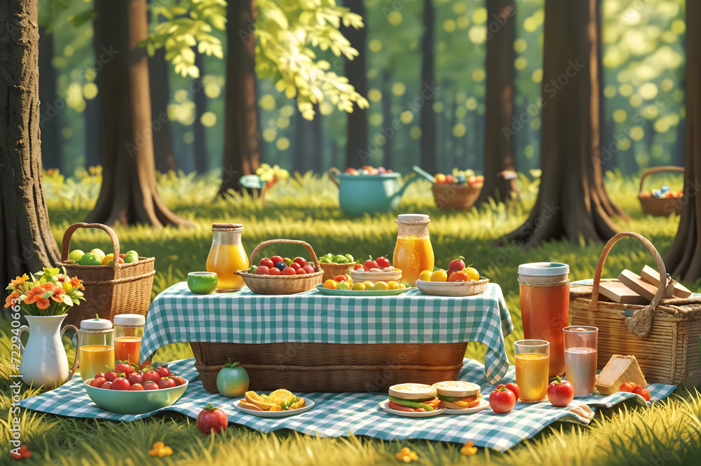 spring picnic Miniature 3d render style 2