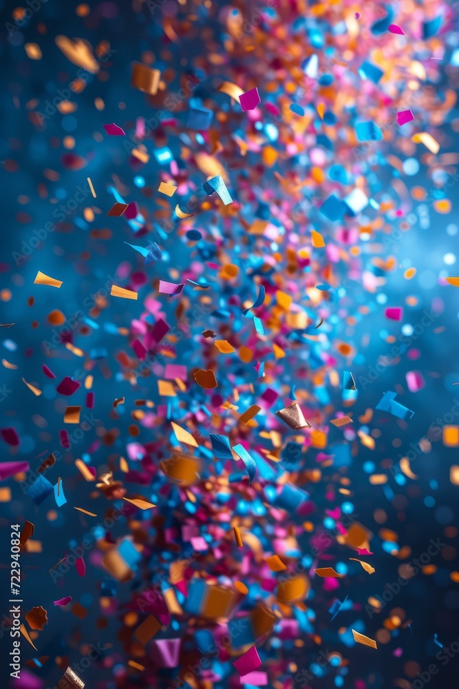 Colorful confetti falling on blue background Colorful confetti falling on blue background