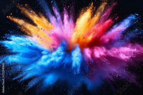 Multicolor powder explosion on black background