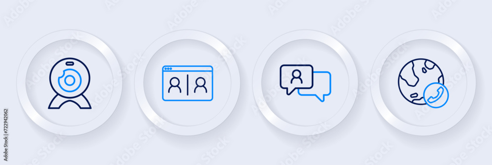 Set line Video chat conference, Speech bubble, and Web camera icon. Vector Set line Video chat conference, Speech bubble, and Web camera icon. Vector