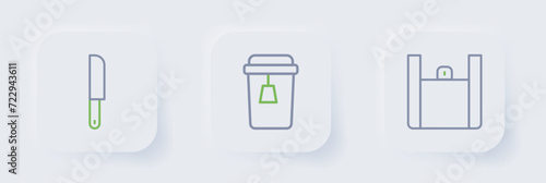 Set line Online ordering food, Cup of tea and Knife icon. Vector