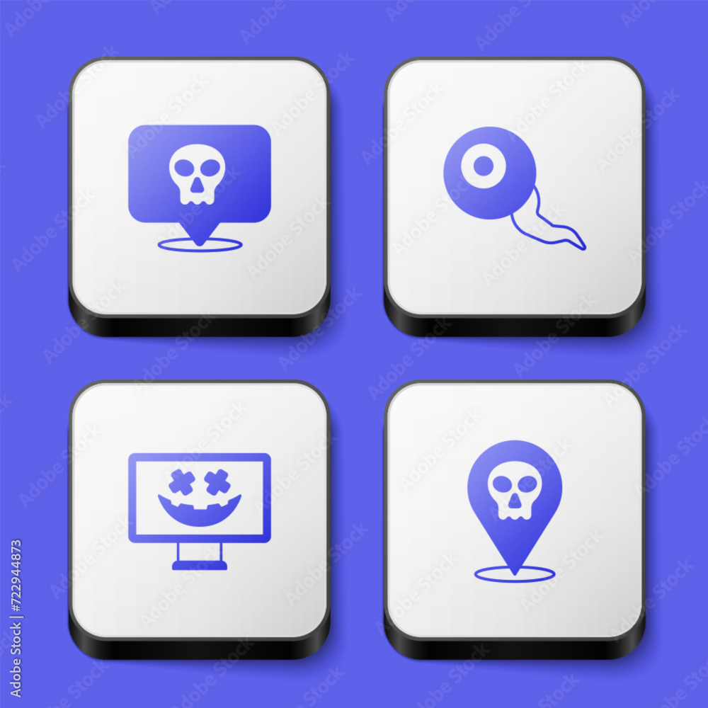 Set Skull, Eye, Happy Halloween holiday and icon. White square button. Vector Set Skull, Eye, Happy Halloween holiday and icon. White square button. Vector