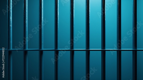 Old prison rusted metal bars cell lock isolated on blue background. Jail bars.