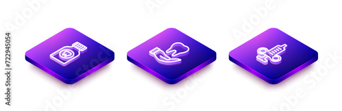 Set Isometric line Toothache painkiller tablet, and Syringe icon. Vector