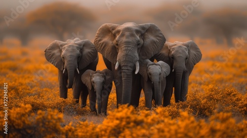 Elephant Family, Heartwarming scene of a family of elephants, emphasizing the strong bonds within the animal kingdom. 