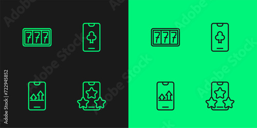 Set line Online sports betting, Slot machine with jackpot and poker table game icon. Vector