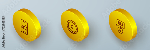 Set Isometric line Online sports betting, Casino chip with dollar and icon. Vector