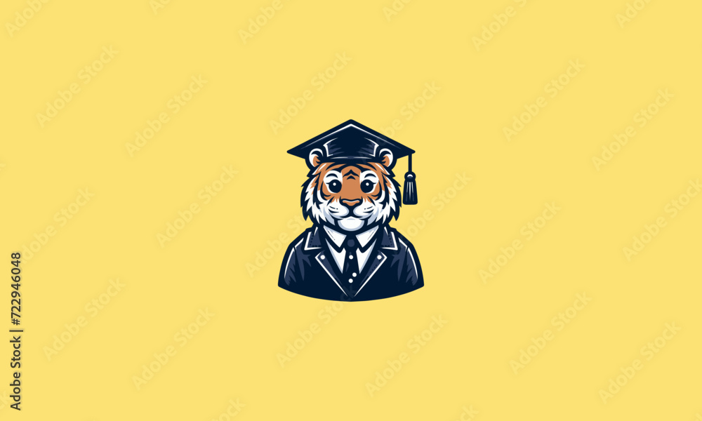 tiger wearing uniform graduate vector logo design
