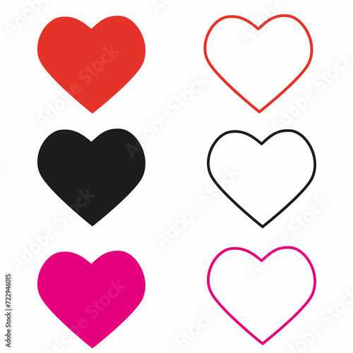 set of hearts of different colors, valentine's day symbol, isolated on a white background, flat illustration